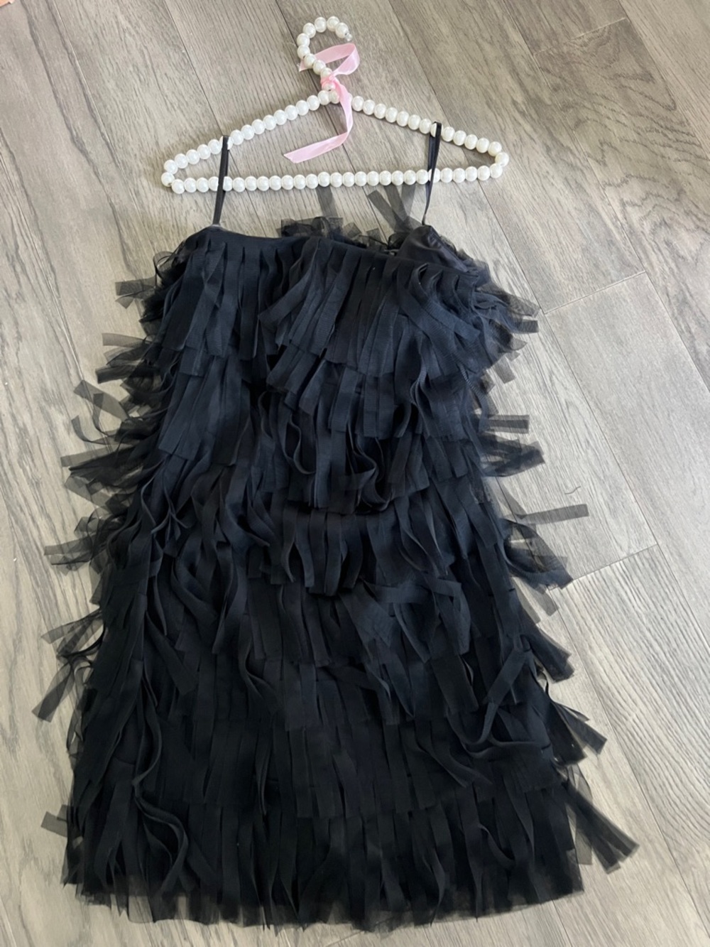 Ann Taylor Black Fringe Layered Spaghetti Strap Dress